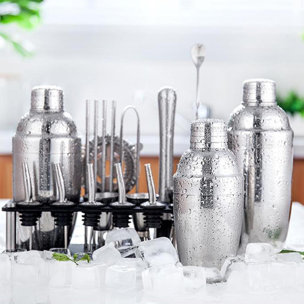 Ensemble de bar Aurora 23 pièces avec shaker à martini en acier inoxydable, support et accessoires