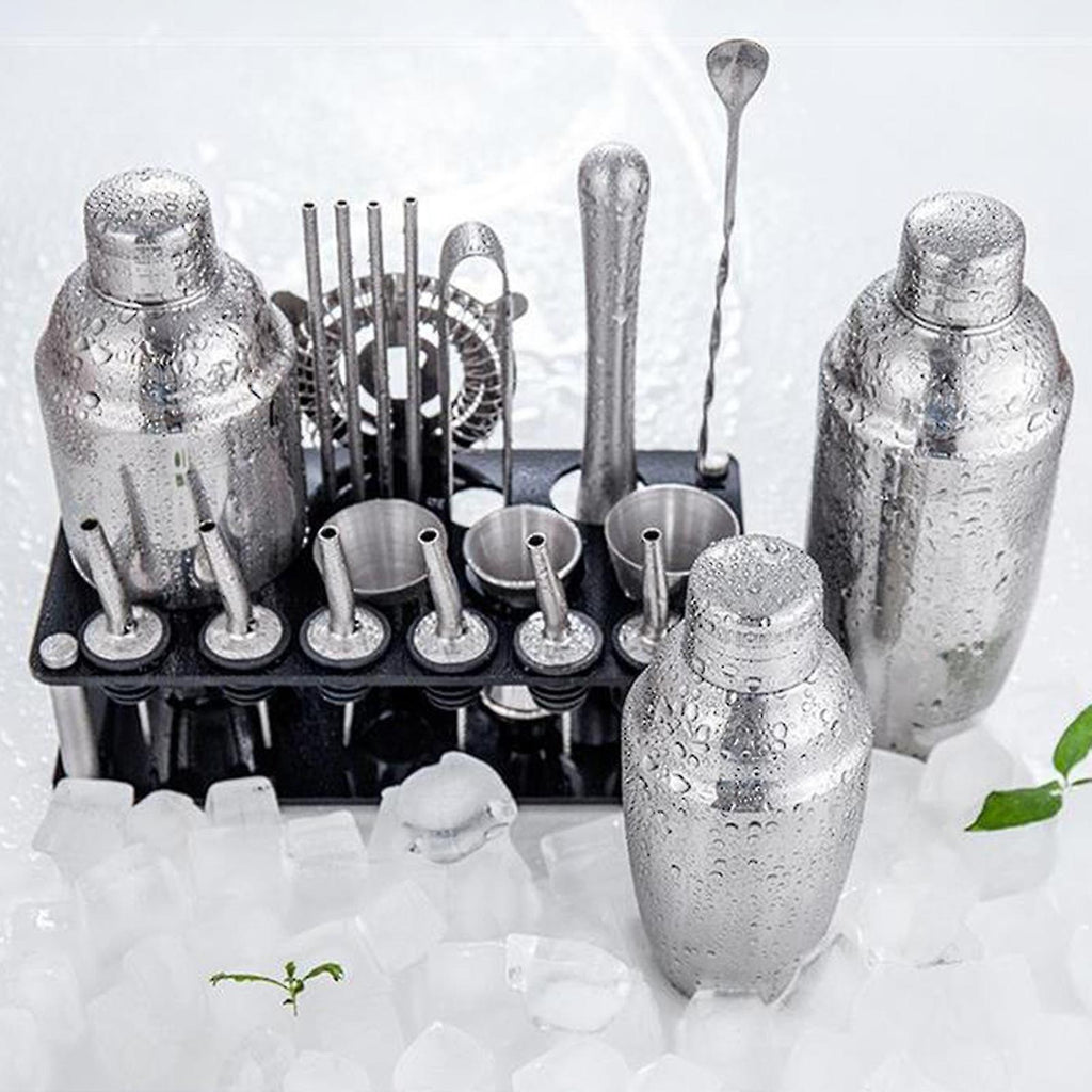 Ensemble de bar Aurora 23 pièces avec shaker à martini en acier inoxydable, support et accessoires
