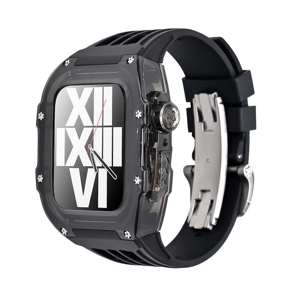 Apple Watch için RM V30 Glacier Serisi Florokauçuk Kayış Siyah Kasa Yenileme Kiti