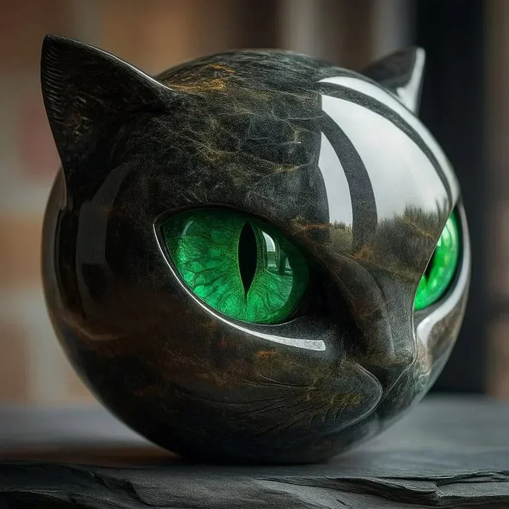 Luna Craft NoirCat Skulptur Sort Kattehoved med Hypnotiske Øjne