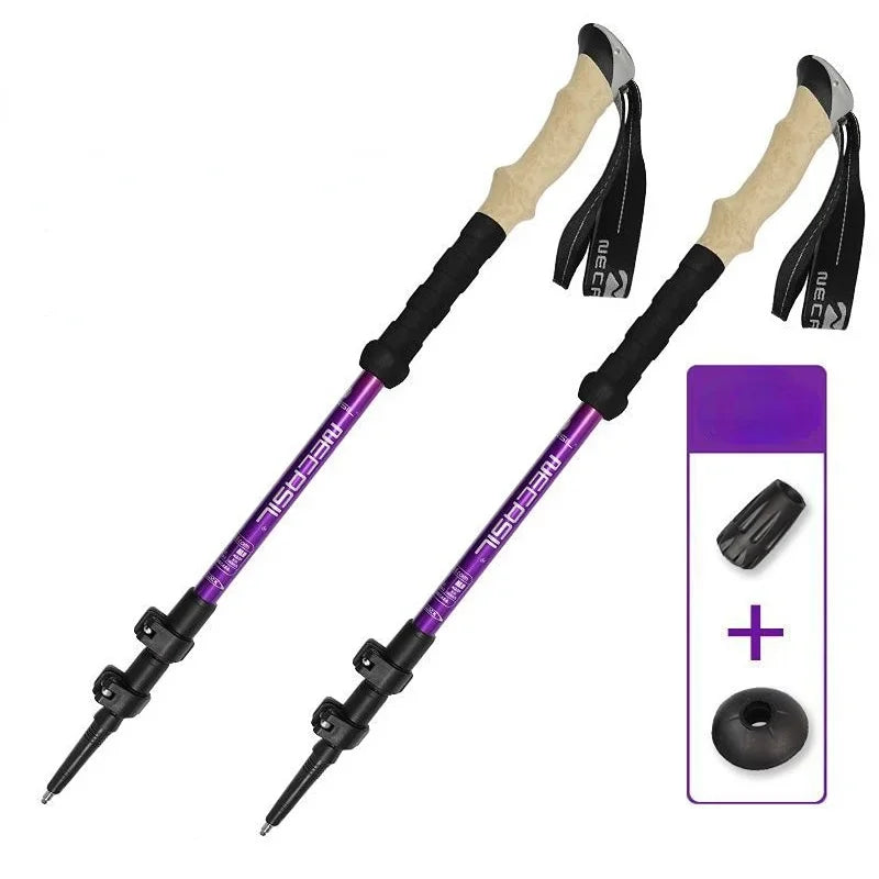 2 Pack Ultralight Telescopic Trekking Poles Adjustable Aluminum Quick Lock EVA Grip