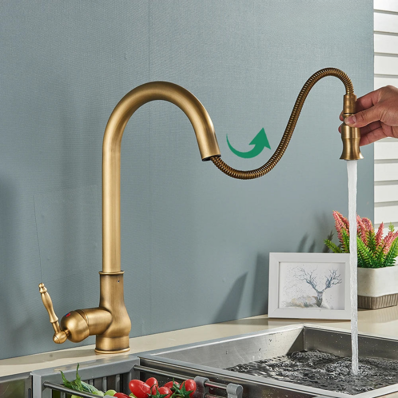 HeritageTap Antique Brass Kitchen Tap Retro Style Mixer With Swivel Spout