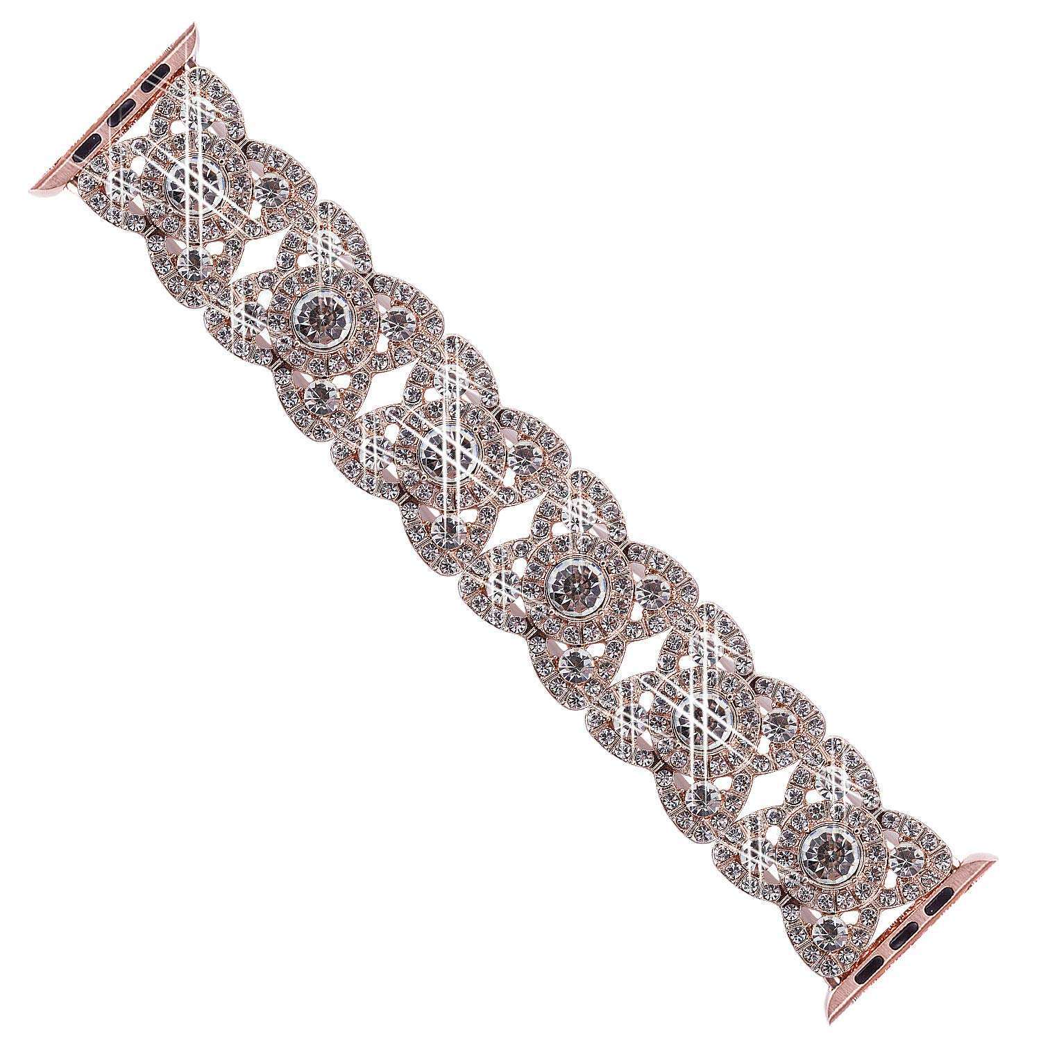 Pulseira de Metal com Diamantes e Flor para Apple Watch