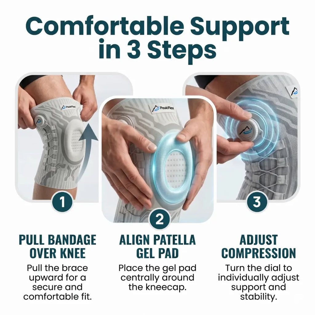Adjustable Knee Compression Sleeve – Dial Fit, Kneecap Gel Pad, Side Stabilisers