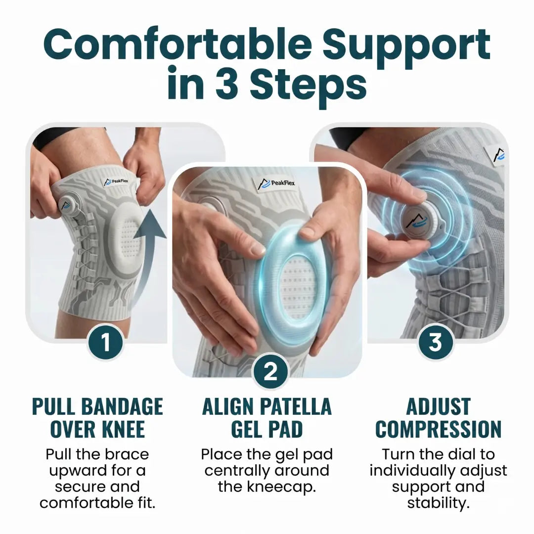 Adjustable Knee Compression Sleeve – Dial Fit, Kneecap Gel Pad, Side Stabilisers