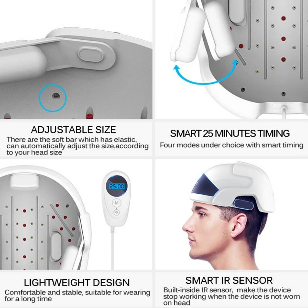 Casque de croissance capillaire à laser et LED