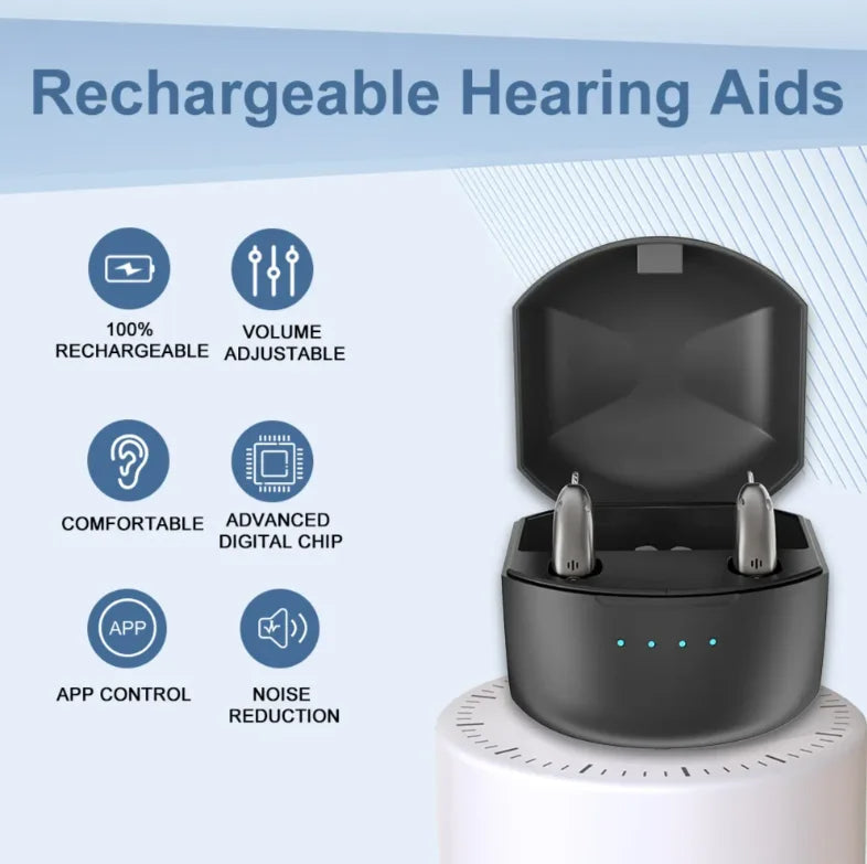 Rechargeable Bluetooth Hearing Aids for Seniors With App Control and Four Sound Modes