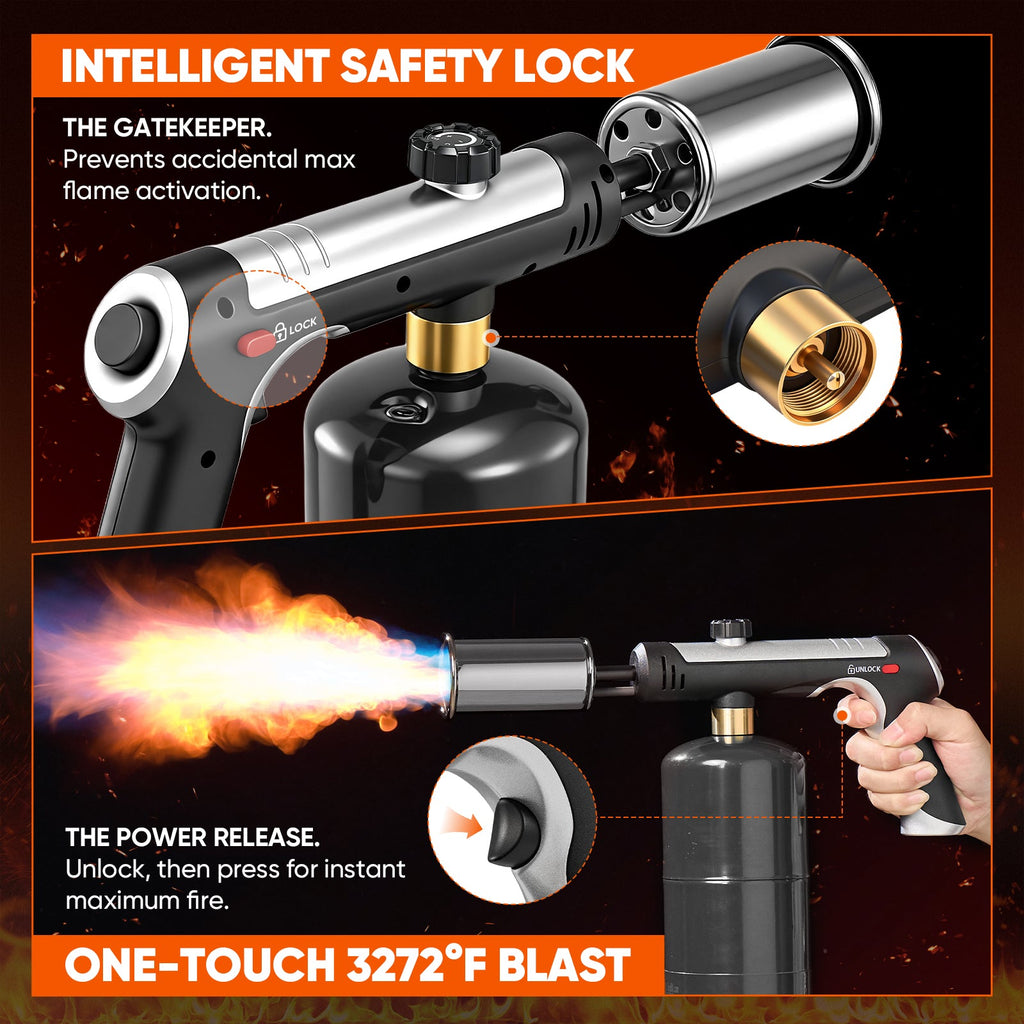 Propane Torch – Adjustable Flame up to 1800°C, Safety Lock, One-Touch Max Fire