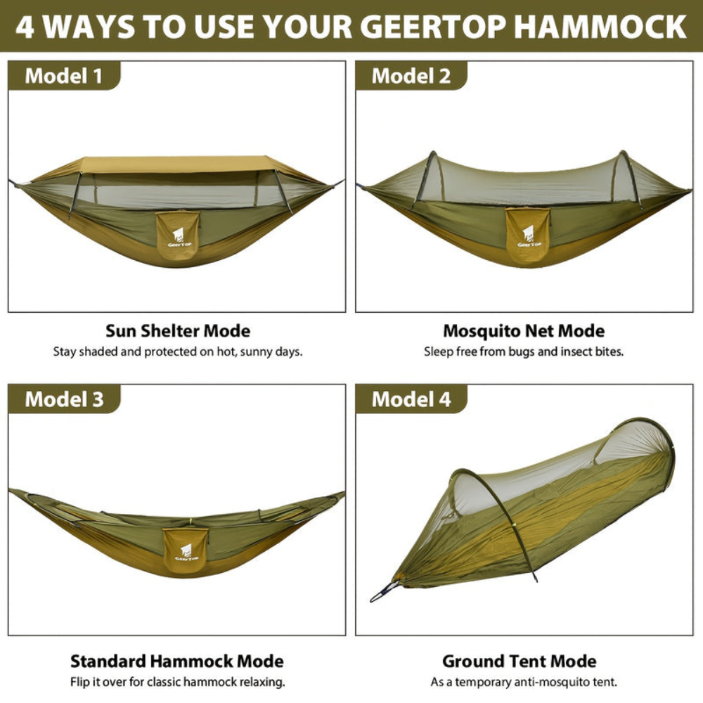 Camping Hammock with Mosquito Net and Sun Shelter