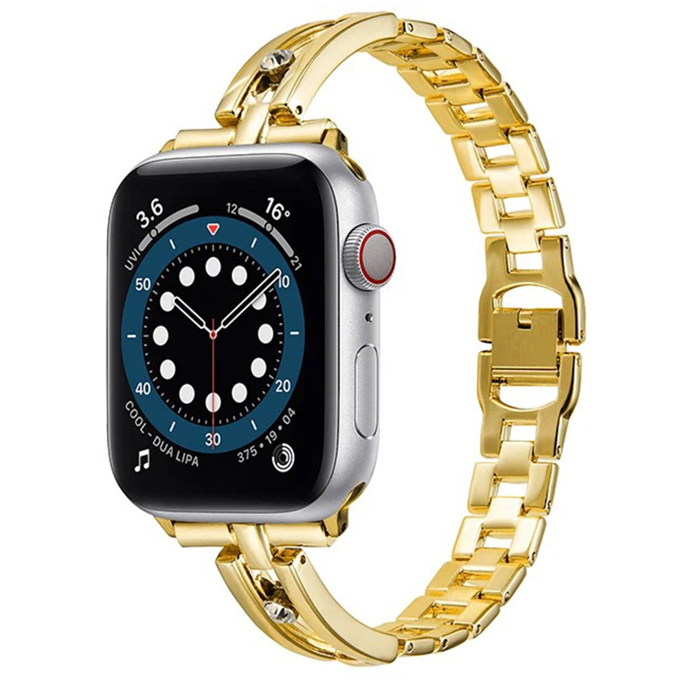 Cinturino per orologio cavo rotondo in metallo con diamanti per Apple Watch