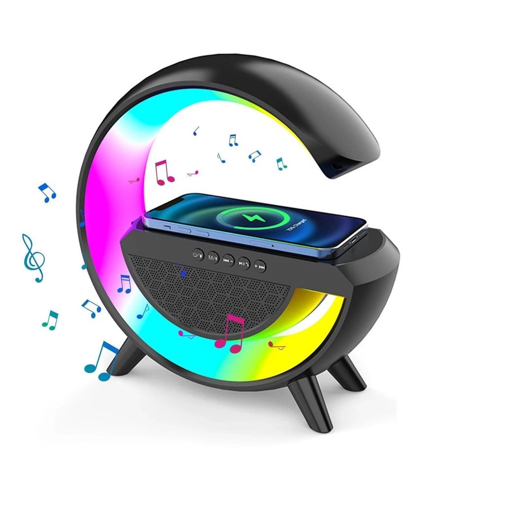 Smart väckarklocka - Bluetooth-högtalare - 15W trådlös laddare - RGB stämningsljus - Vit och svart