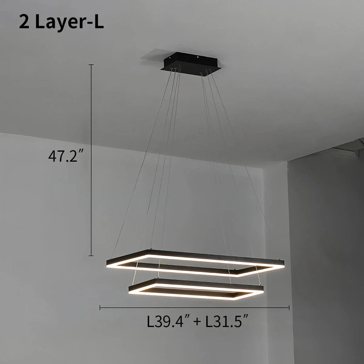 Moderni musta kerroksittainen suorakaiteen muotoinen kattokruunu - Orntli