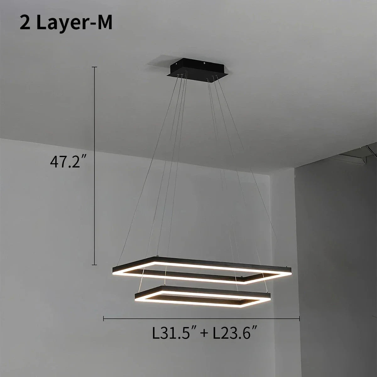 Moderni musta kerroksittainen suorakaiteen muotoinen kattokruunu - Orntli