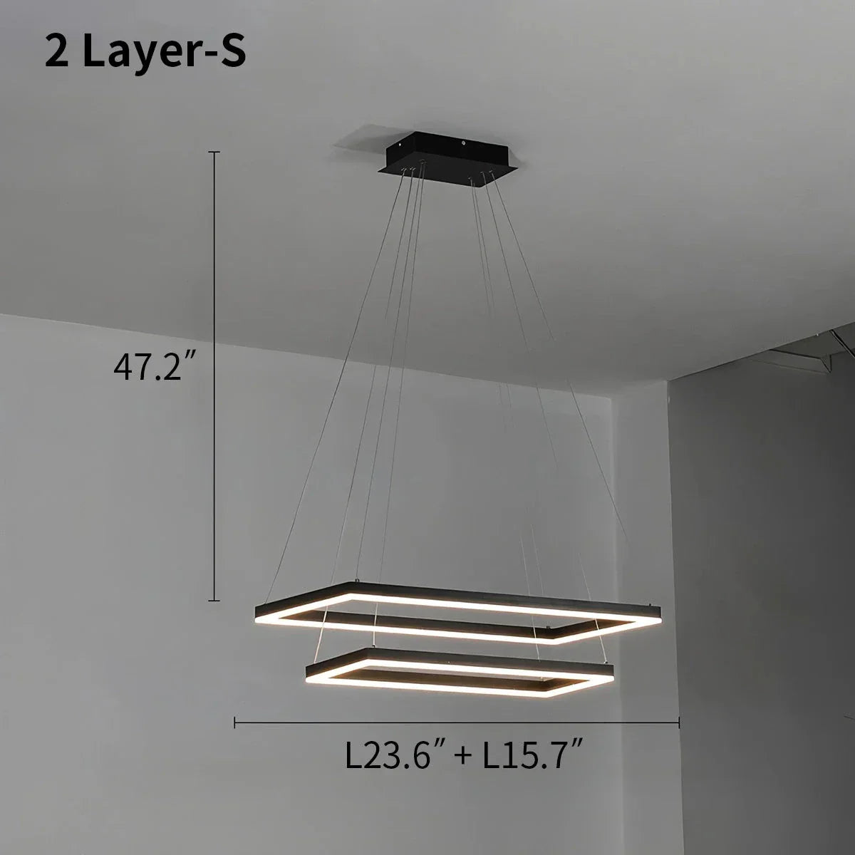 Moderni musta kerroksittainen suorakaiteen muotoinen kattokruunu - Orntli