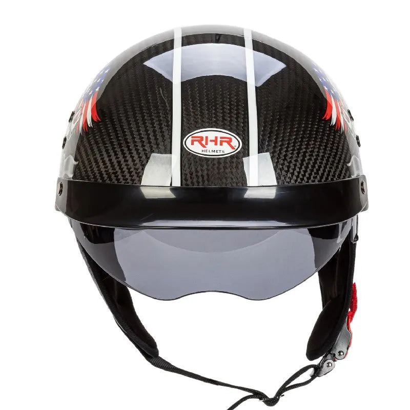 Topi keledar separuh muka retro NovaWeave CarbonLine diluluskan DOT dan ECE