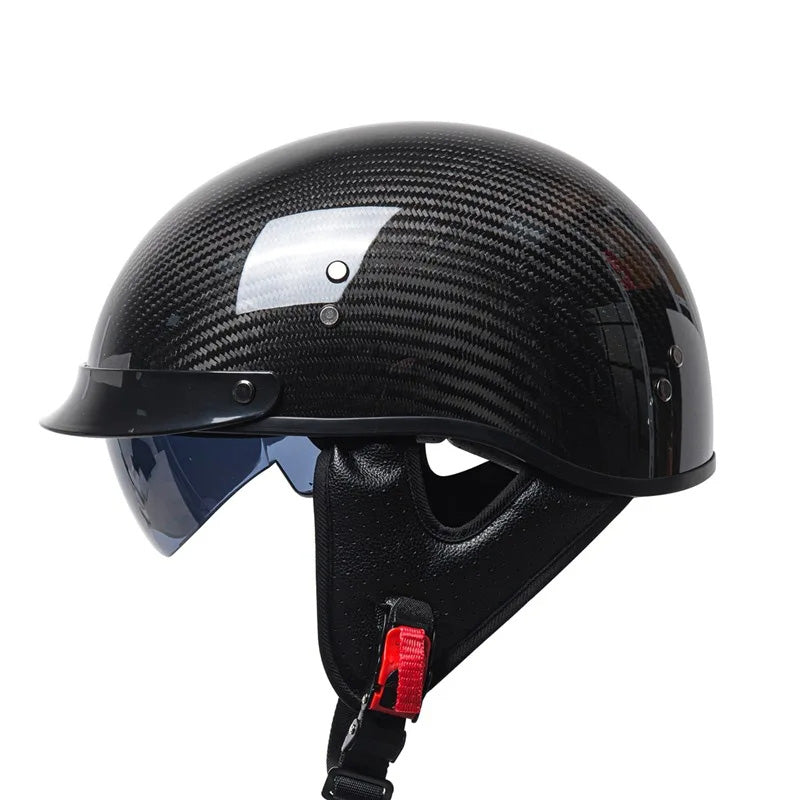 Topi keledar separuh muka retro NovaWeave CarbonLine diluluskan DOT dan ECE