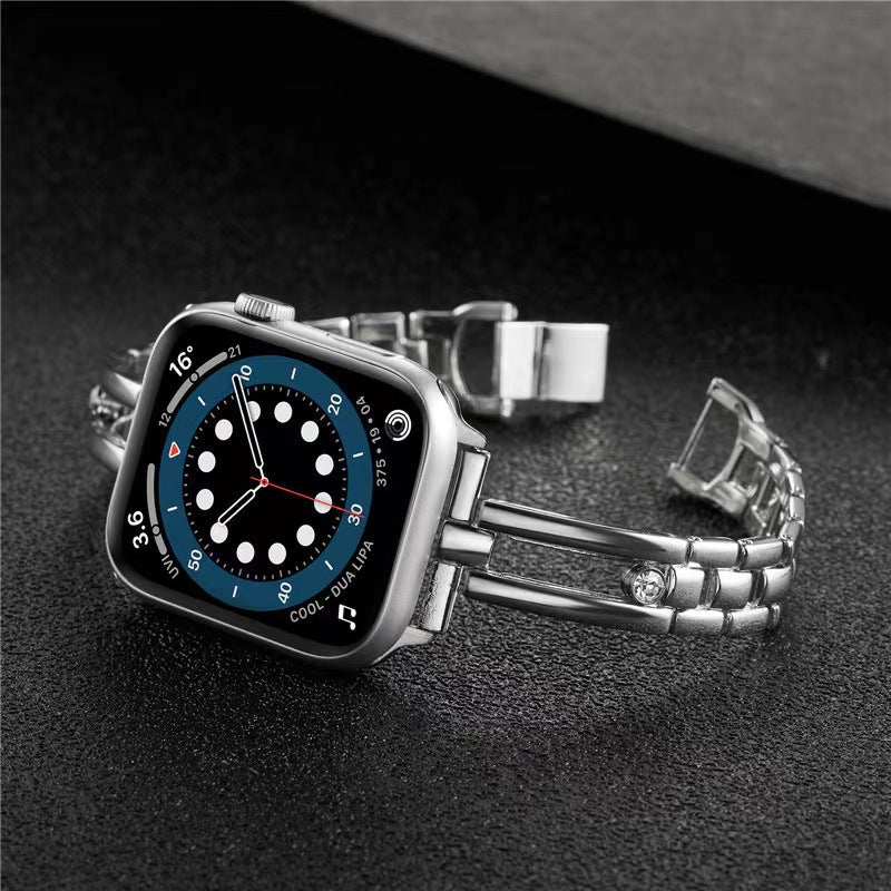 Cinturino per orologio cavo rotondo in metallo con diamanti per Apple Watch