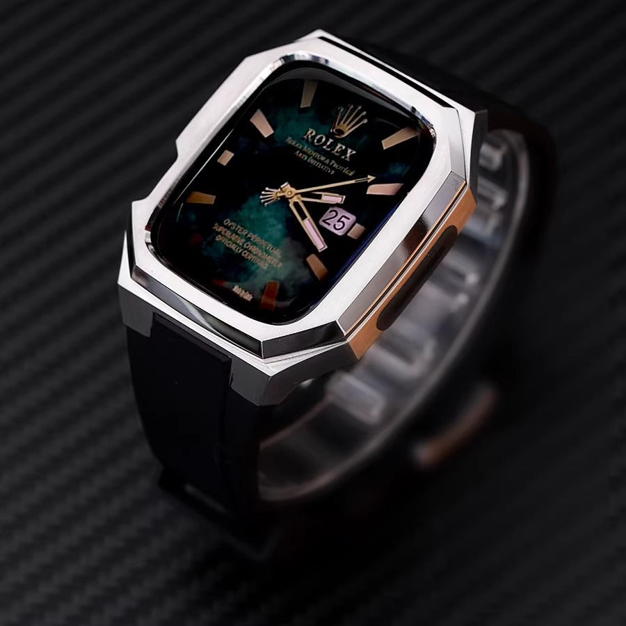 Rustfrit stål urkasse med gummirem til Apple Watch