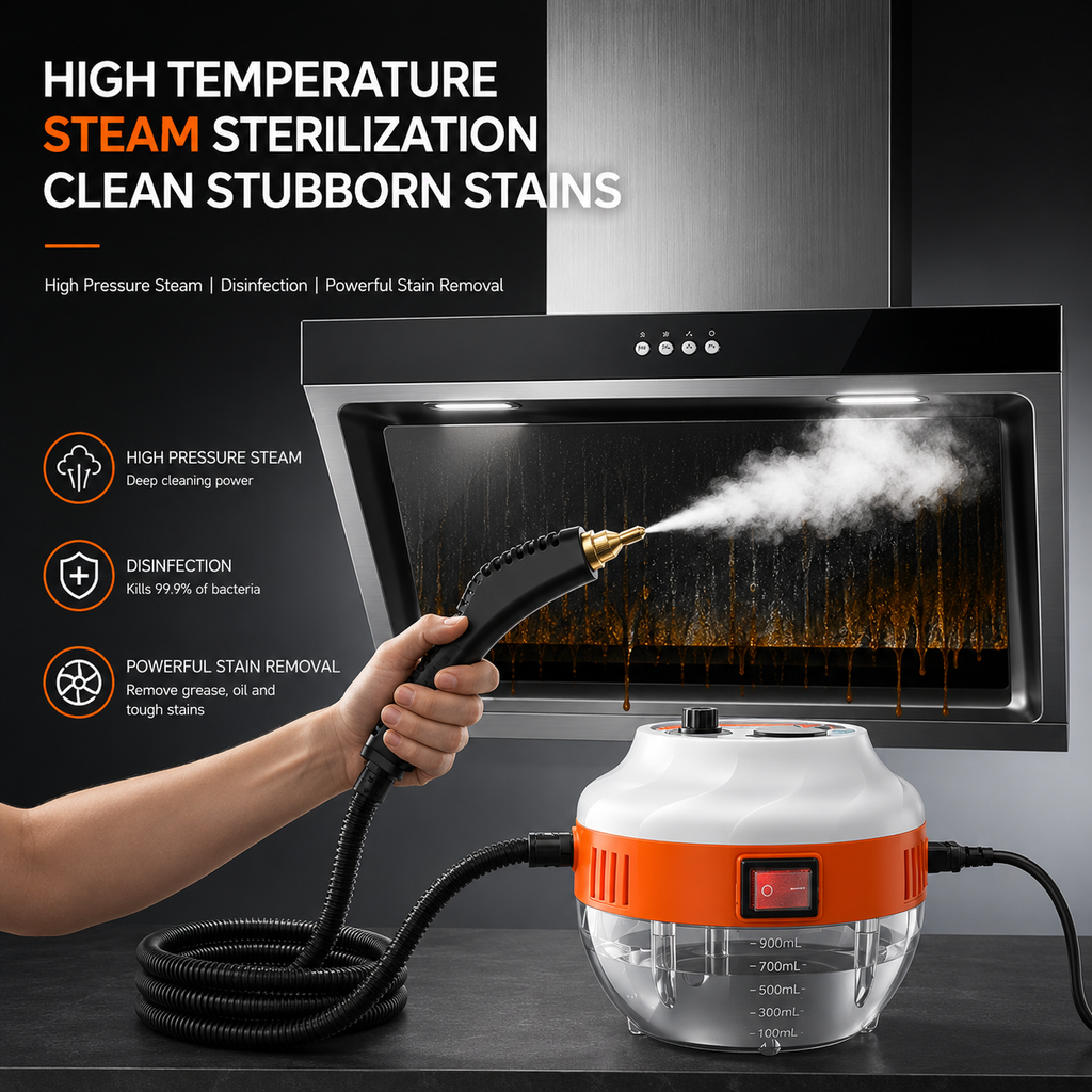 Pembersih Stim Tekanan Tinggi - 2800W - Tanpa Bahan Kimia - Untuk Dapur, Kereta & Bilik Mandi - Jingga & Putih