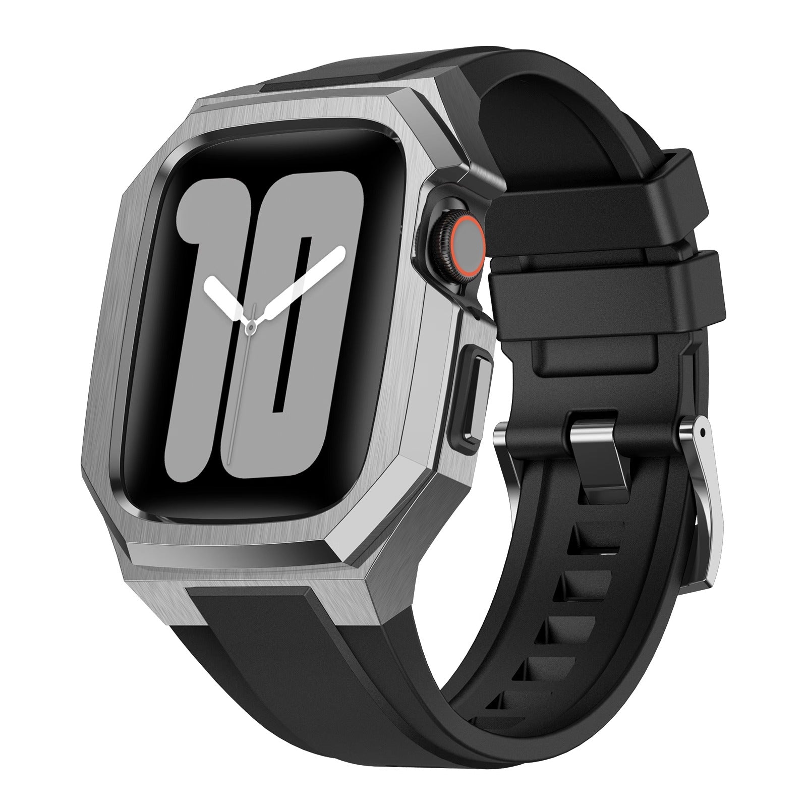 Rustfrit stål urkasse med gummirem til Apple Watch