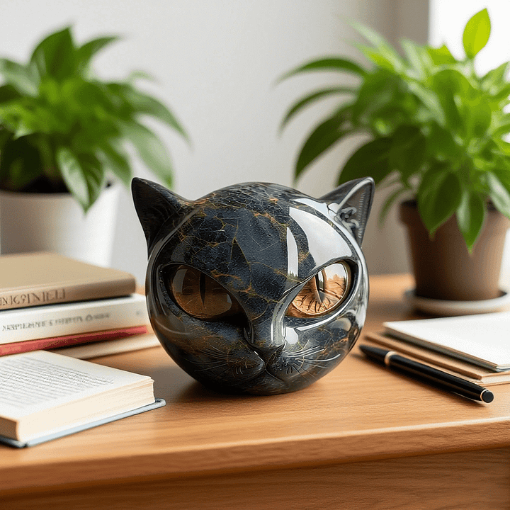 Luna Craft NoirCat Skulptur Sort Kattehoved med Hypnotiske Øjne