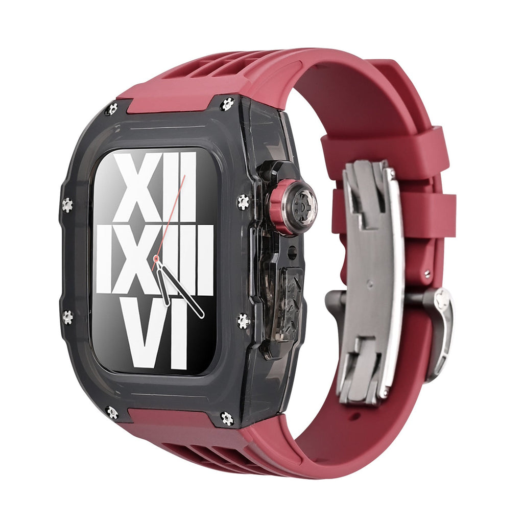 Apple Watch için RM V30 Glacier Serisi Florokauçuk Kayış Siyah Kasa Yenileme Kiti
