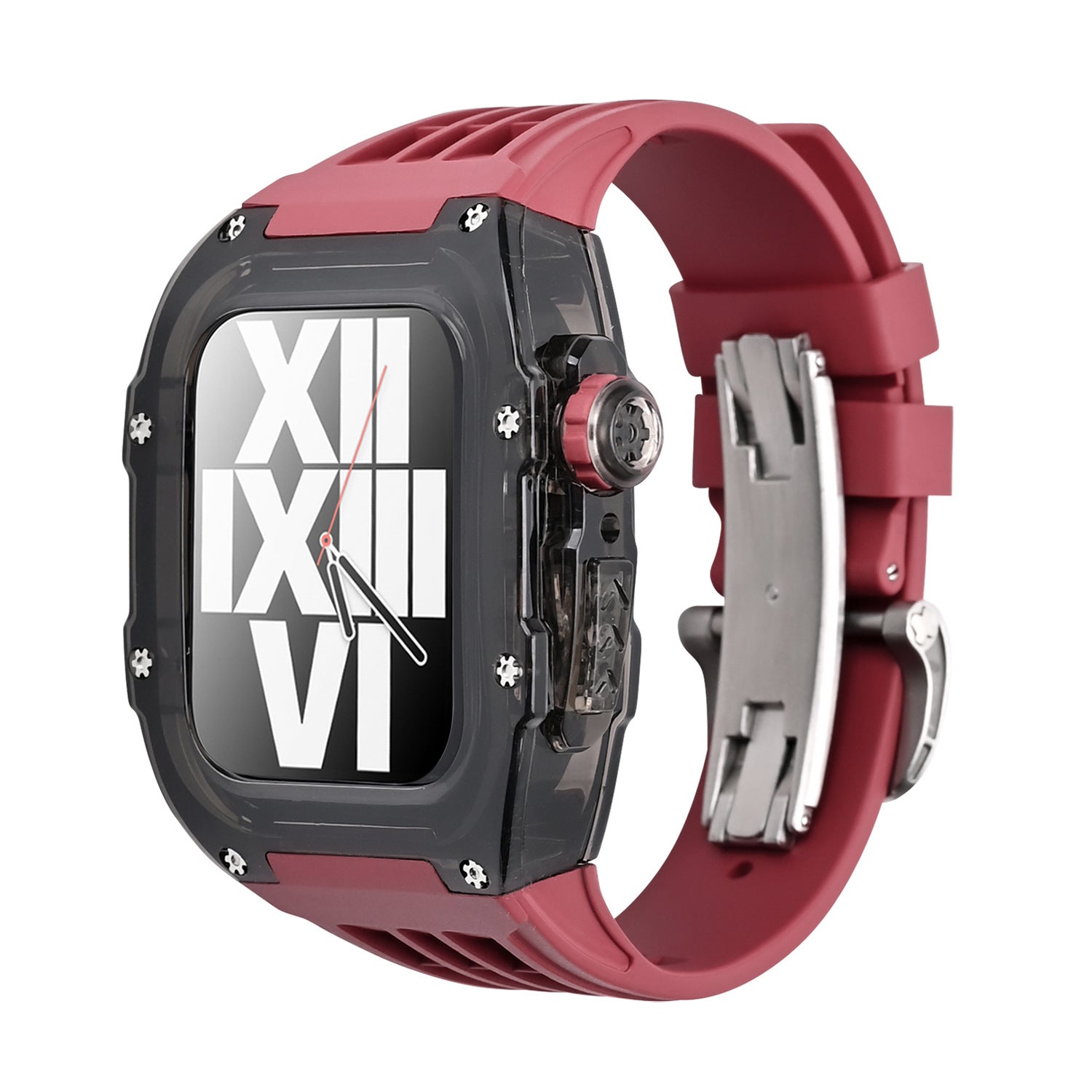 Apple Watch için RM V30 Glacier Serisi Florokauçuk Kayış Siyah Kasa Yenileme Kiti