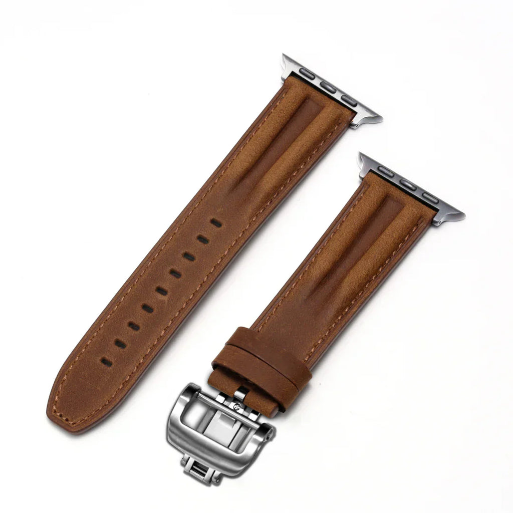 سوار جلدي فاخر بحلقة فراشة مزخرفة لساعة آبل