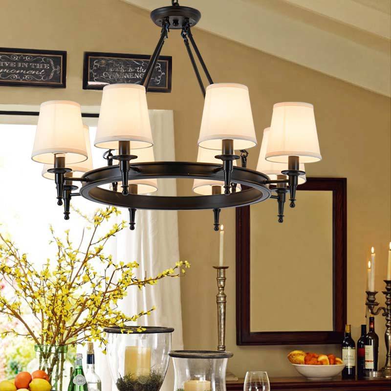 Silva Vintage Ring Chandelier — Metal and Fabric Accents, Black and Copper