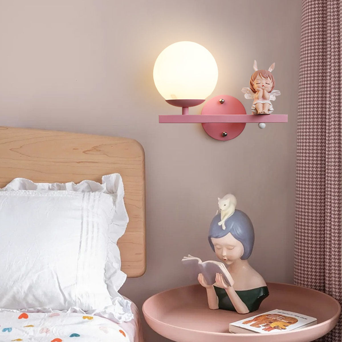 Aria Modern Wall Lamp — White & Pink Finish, Metal & Glass Frame, Hardwire Mount