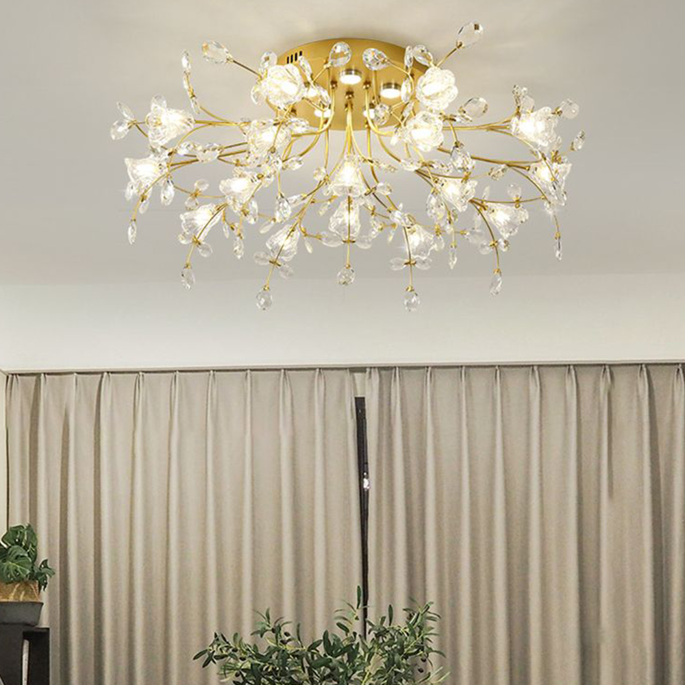Arisha Art Deco-plafond — design med gylden krystalblomst