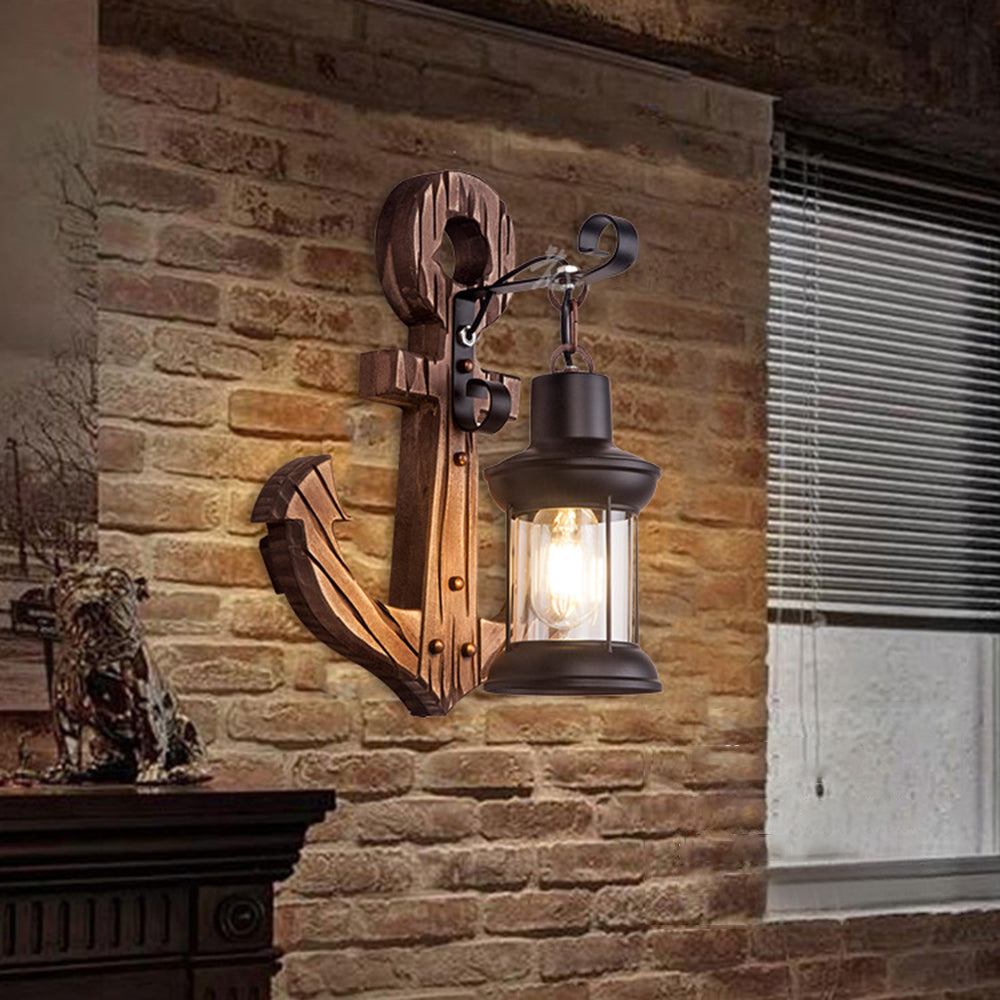 Epoch Anker-Laternen-Wandleuchte - Vintage-/Antikdesign, Holzoptik