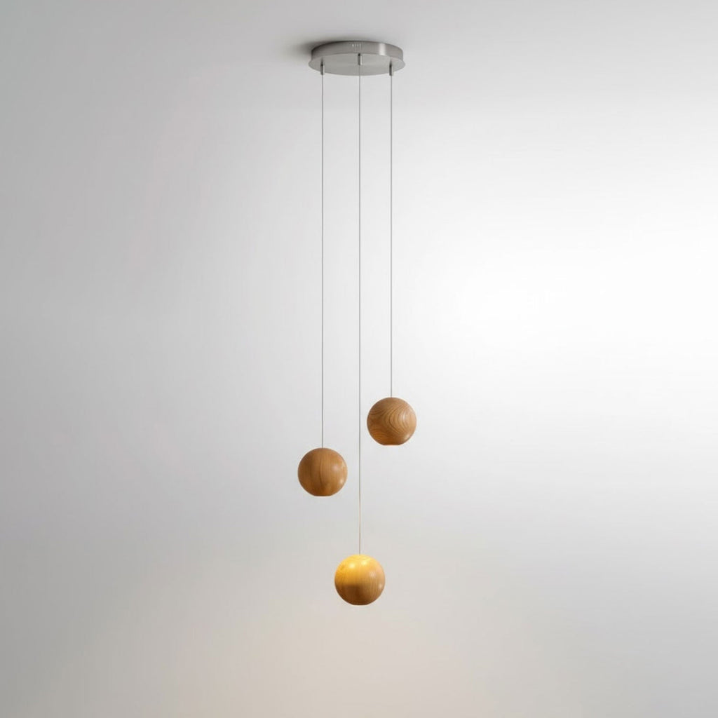 Wooden Sphere Cluster Pendant Light — Contemporary Ceiling Fixture