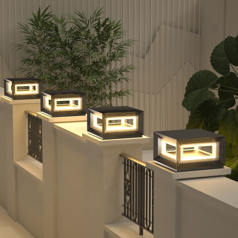 Contemporary Ray LED Metal Cube Pillar Light, Black