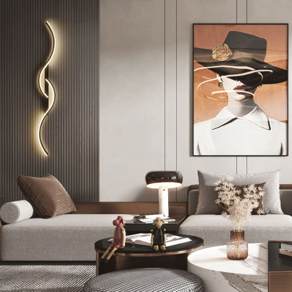 Lumor Modern Linear Wave Wall Lamp — Black & Gold, Dimmable