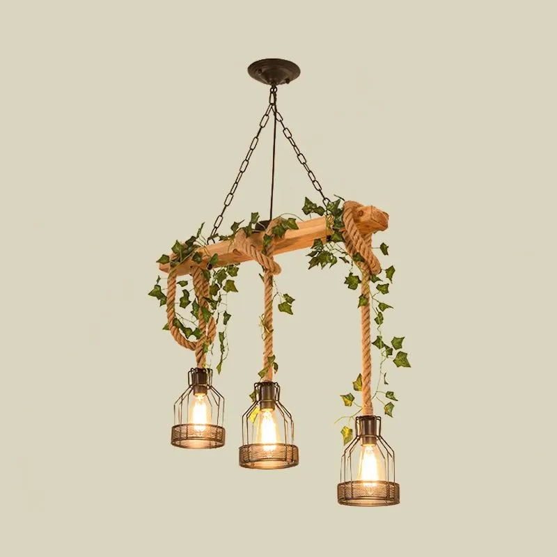 Suspension grillagée Epoch à 3/5 ampoules - luminaire vintage de style maison de campagne sur poutre en bois