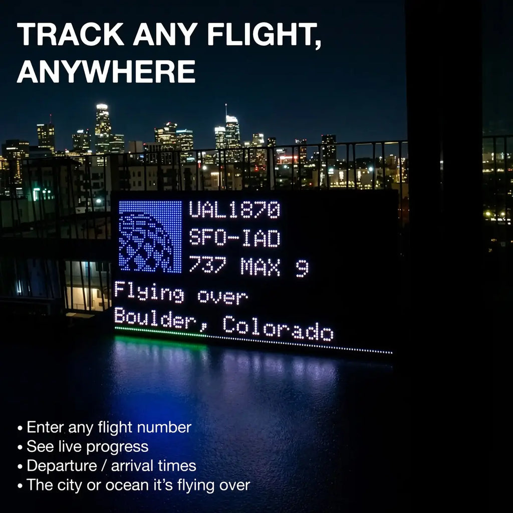 FlightWall - Mini display tracking a flight over a cityscape at night