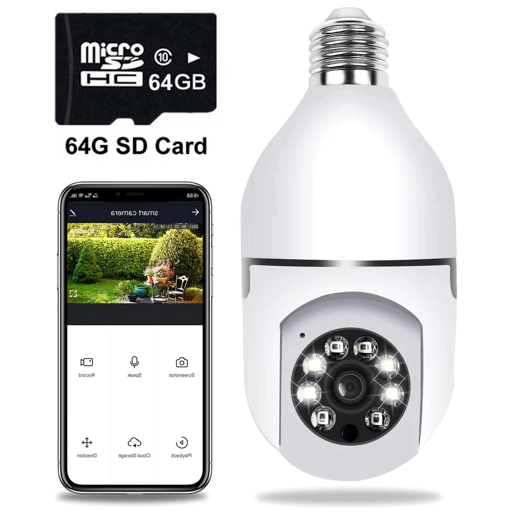 Caméra de sécurité extérieure sans fil WiFi HD avec détection de mouvement intégrée dans une ampoule lumineuse