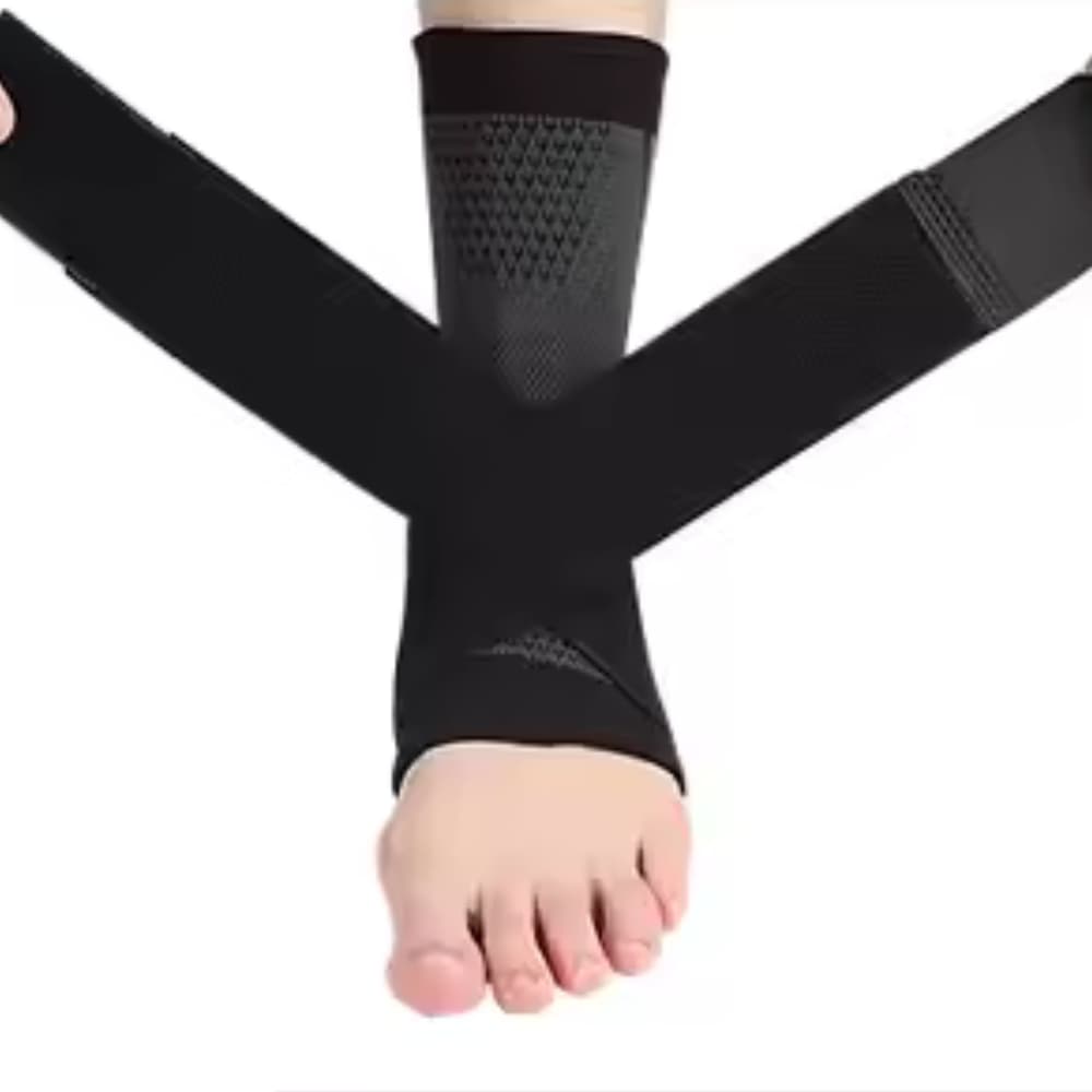 Straps crossed over the top of the foot