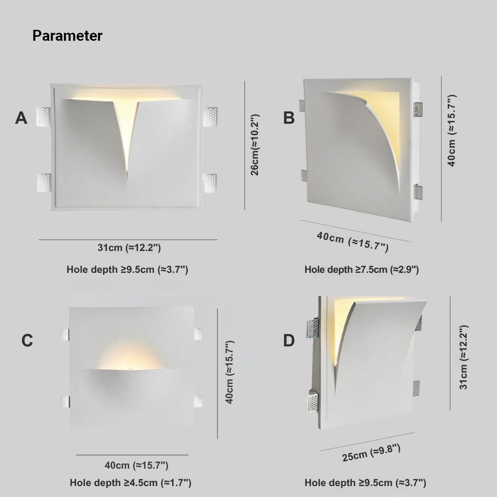 Applique murale encastrée moderne Aria — LED, finition en métal et plâtre, blanche