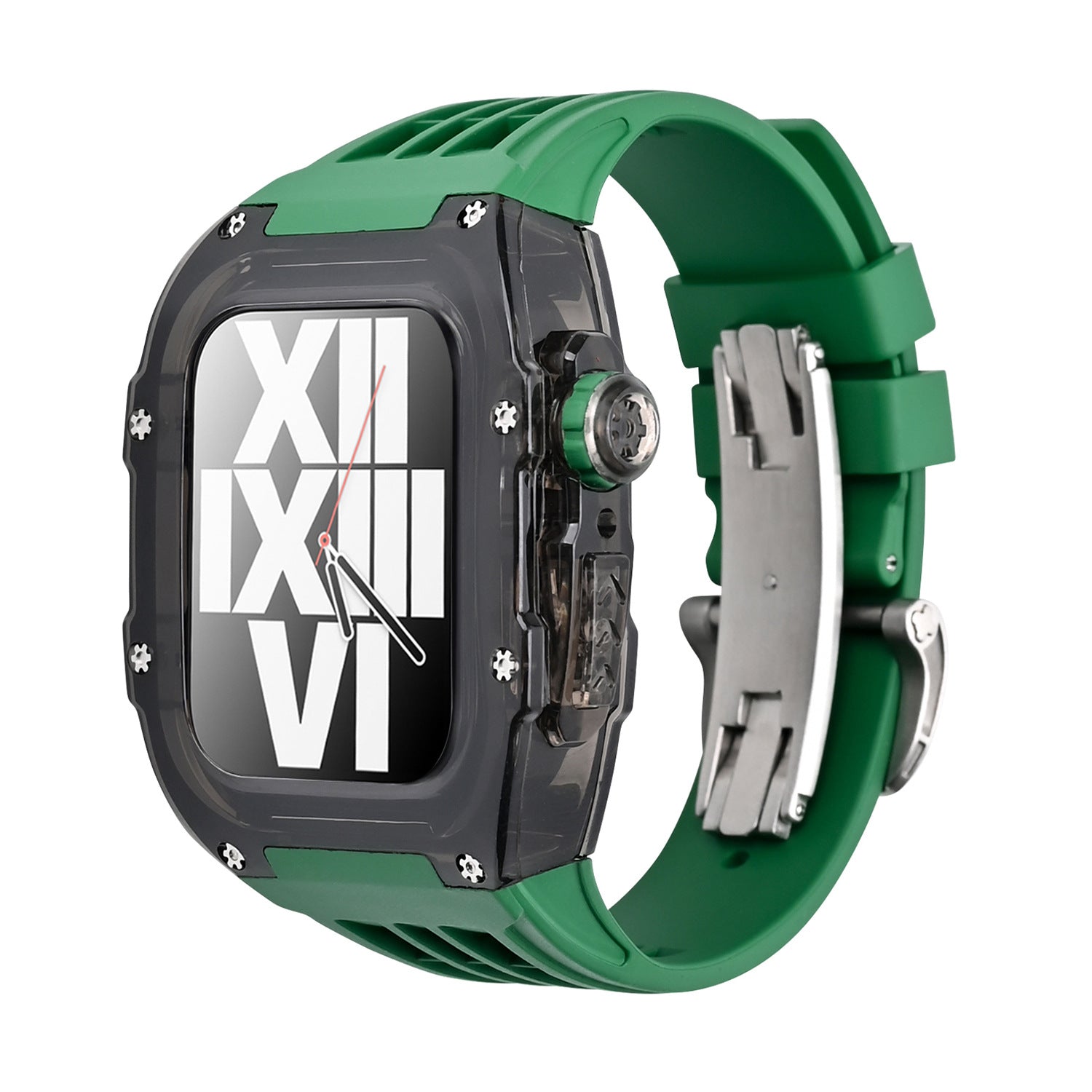 Apple Watch için RM V30 Glacier Serisi Florokauçuk Kayış Siyah Kasa Yenileme Kiti