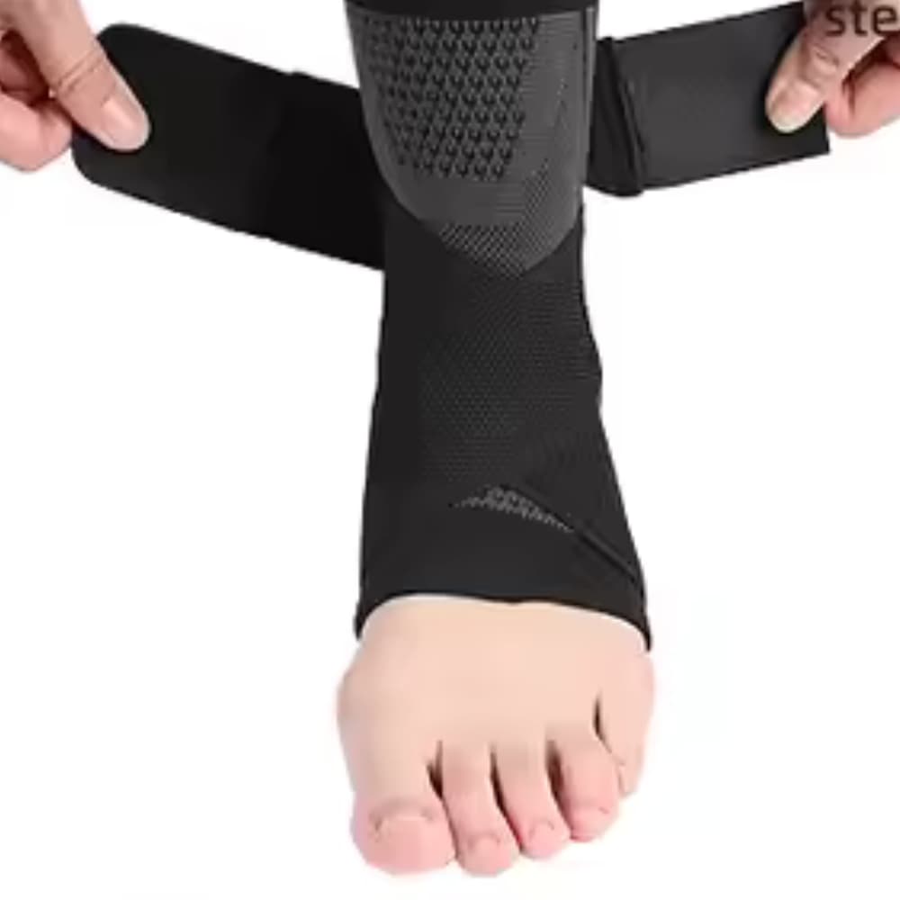 Straps being wrapped around the ankle