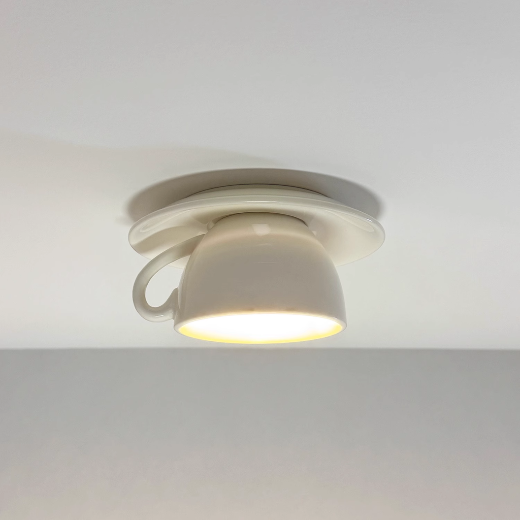 Plafonnier en céramique extra-plat Aria - design moderne en forme de tasse à café, câblage direct