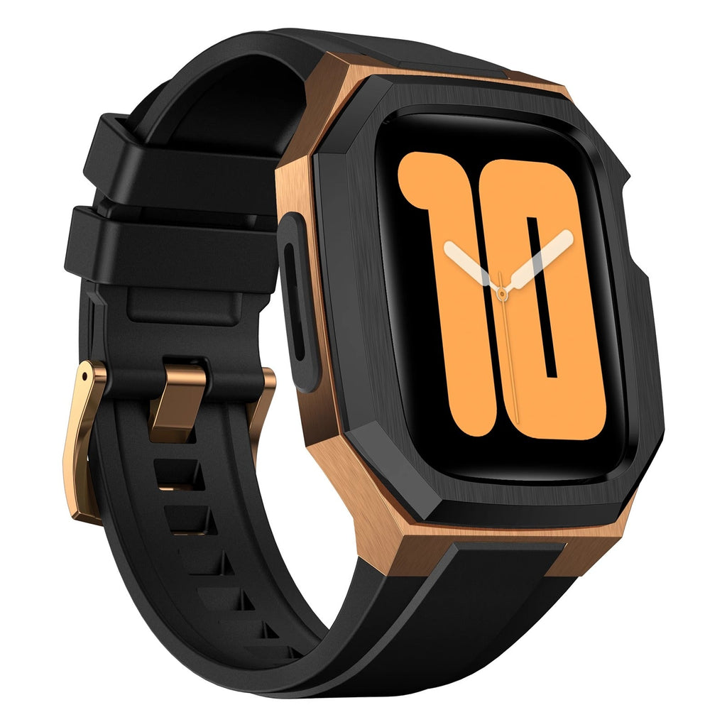 Rustfrit stål urkasse med gummirem til Apple Watch