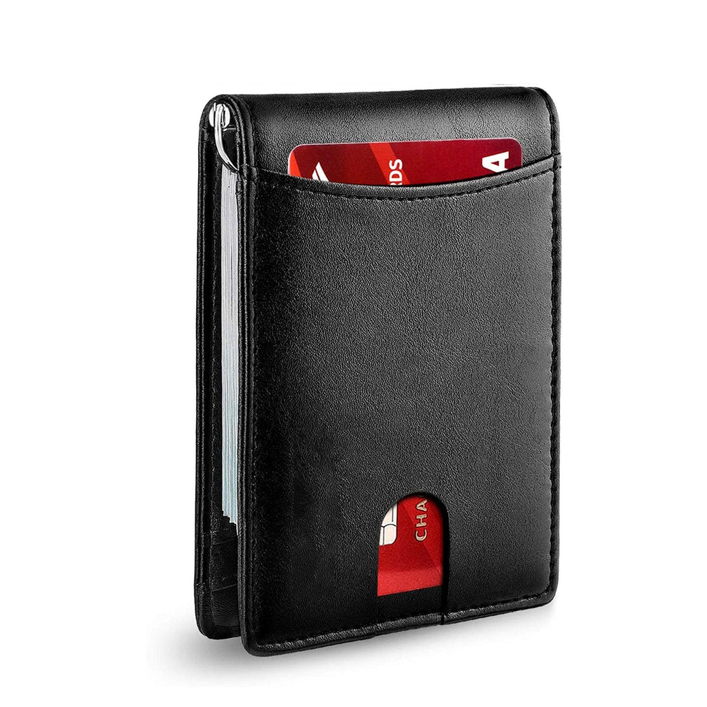 Cartera delgada AeroLuxe para hombre con protección RFID, tarjetero de cuero negro