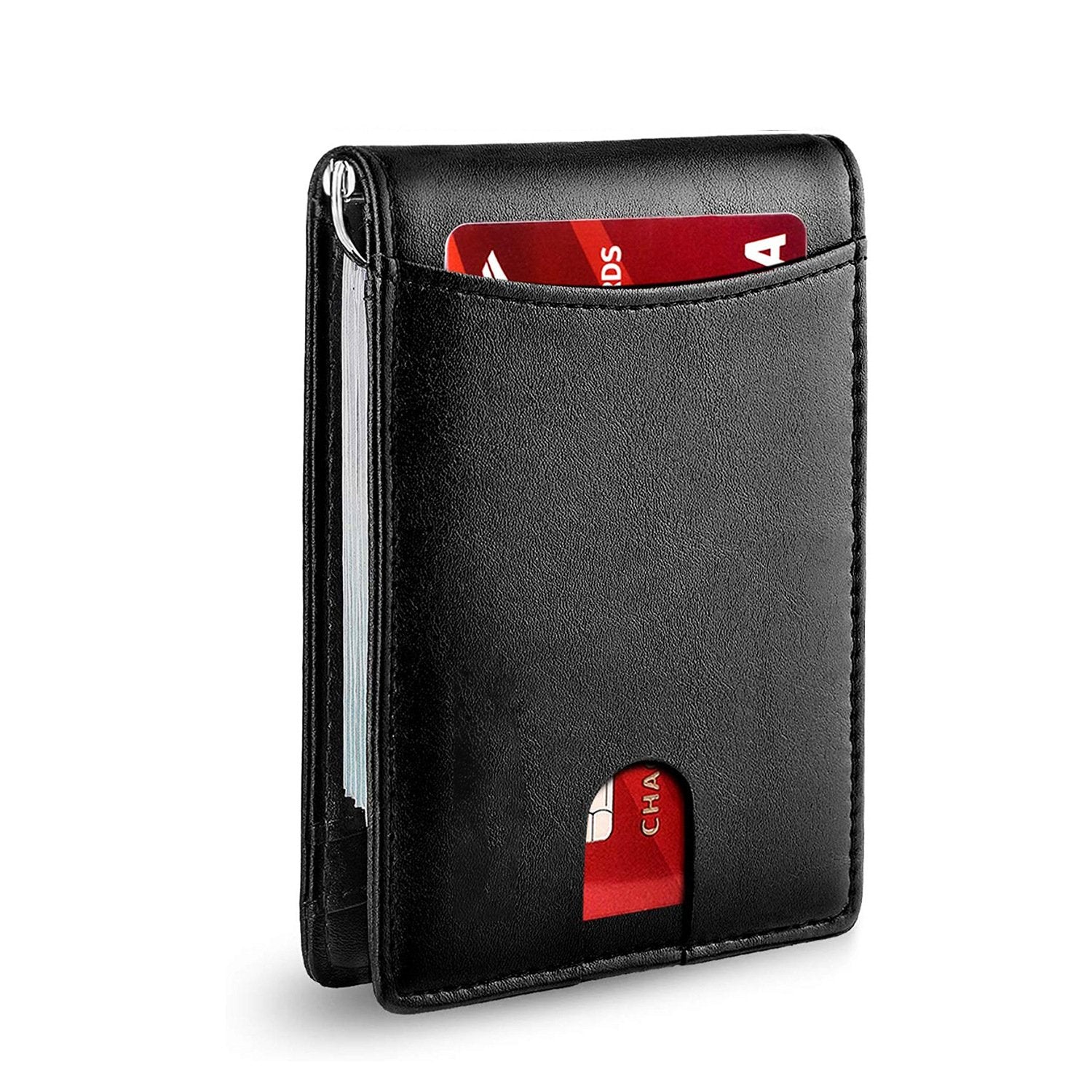 Cartera delgada AeroLuxe para hombre con protección RFID, tarjetero de cuero negro