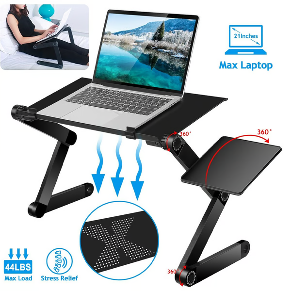 Suport ergonomic AeroFlex Pro pentru laptop, rotativ la 360 de grade, pentru biroul de acasă