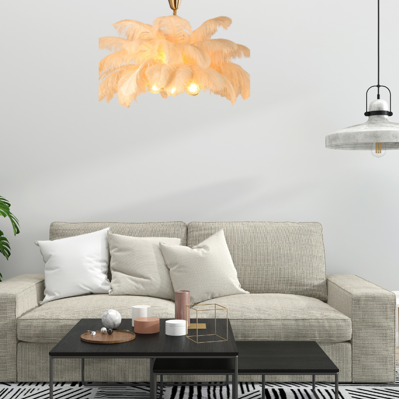 O'Moore nordisk pendellampa, exklusiv design i mässing och fjädrar