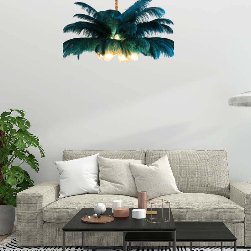 O'Moore nordisk pendellampa, exklusiv design i mässing och fjädrar