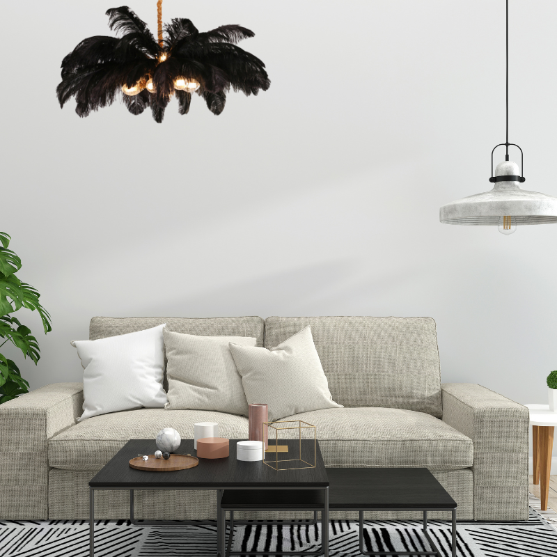 O'Moore nordisk pendellampa, exklusiv design i mässing och fjädrar